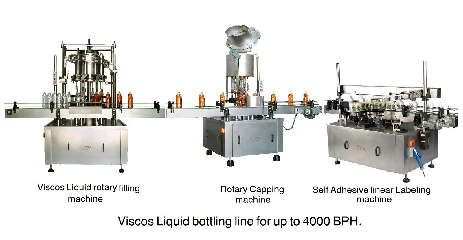 Viscous liquid bottling line for up to 4,000 bottles per hour